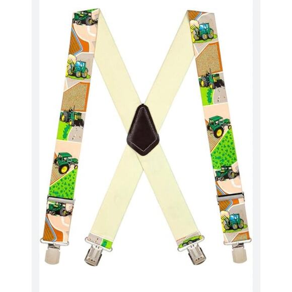 Suspender Store Green Tractor Suspenders 2" Wide Elastic X Back Pin Clip 60 inch - Picture 1 of 6